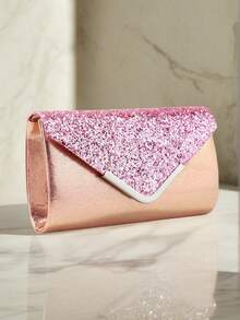 Women's Straw & Velvet Evening Bag With Chain Strap, Suitable For Beach And Formal Parties - Pink - View 1