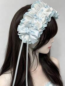 1pc Hair Bands For Women - Lace Bow Double Clip Lightweight Hairband, Cute Maid Cosplay Blue & White Accessory​ - 淺藍色 - 查看 11