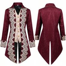Men's Steampunk Medieval Jacket Gothic Victorian Era Frock Coat Uniform - Red - View 8