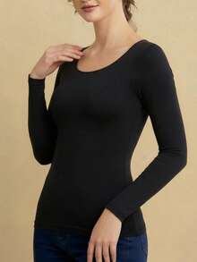 Black Thermal Underwear Women's Invisible Seamless Autumn And Winter Ultra-thin Bottoming Shirt New Long Sleeve - Black - View 3
