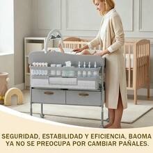 Contemporary Folding Baby Changing Table, Height Adjustable With Wheels - Grey - View 8