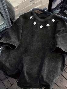 Camiseta de manga corta con cuello redondo, 100% algodón lavado, versátil, para hombre, con estampado informal de verano, modelo K01 - Negro - Ver 1