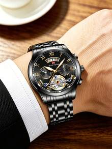 VA VA VOOM 男士手錶 41mm Aviator 系列 不鏽鋼錶帶 原裝石英機芯 夜光日期顯示 男士運動軍事風手錶 金色 & 銀色 & 黑色 - 黑色 - 查看 5