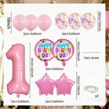13pcs Light Pink Number Foil Balloons Set, Includes "Happy Birthday" Round And Star Foil Balloons And Confetti Latex Balloons, Sweet Girly Style Decoration, Suitable For Baby Girl Birthday, Baby Shower Or Birthday Photo Backdrop - View 2