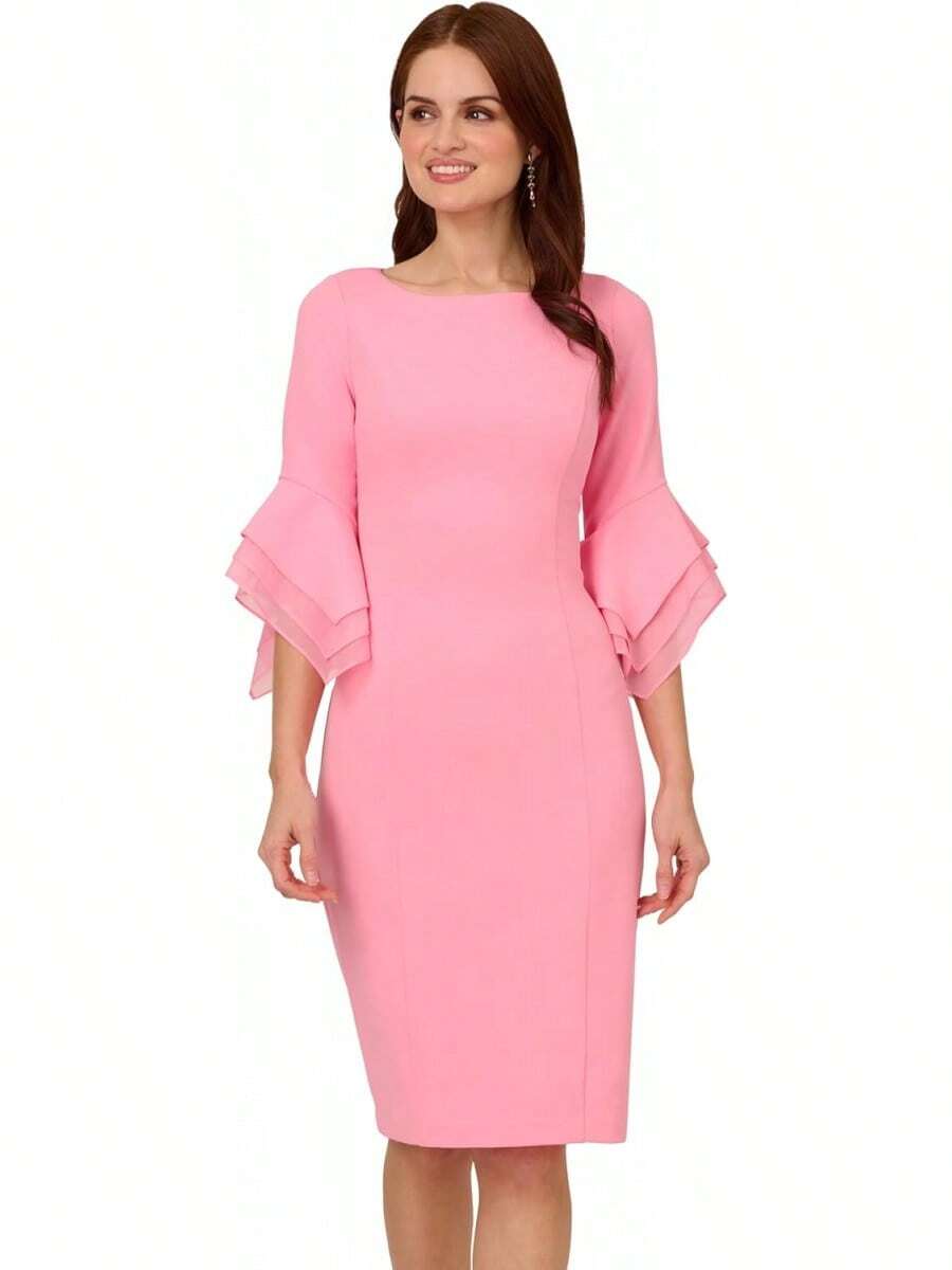 Adrianna Papell Vestido de Punto crepé con Mangas escalonadas Vestido para Mujer - Flor de Cerezo - Ver 1
