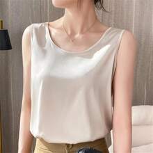 Charmeuse - playera sin mangas de satén para mujer, blusa de verano elegante de satén - Negro - Ver 3