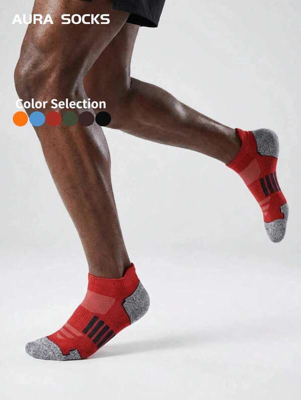 1/6 Pairs Men's Colorful Sports Short Socks 6-Color Pack Black Red Blue Orange Optional Cushioned Supportive Breathable For Sports Fitness Running Training Daily Back To School