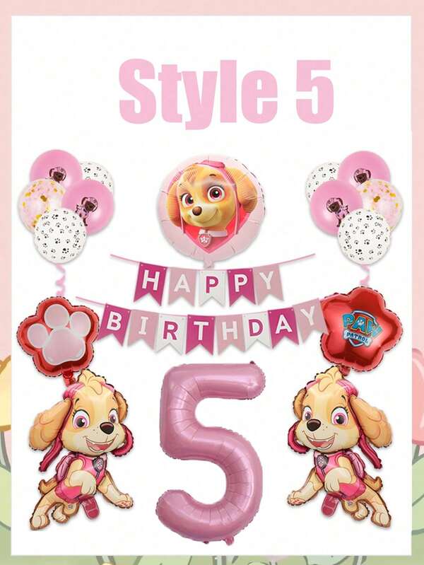 Kit de decoración de fiesta de cumpleaños de Paw Patrol rosa Skye, pancarta de feliz cumpleaños rosa, globo de lámina número 1 rosa, globo de lámina con personaje de huella de pata y corazón & globos de látex con confeti, suministros de decoración para graduación, regreso a la escuela, Halloween, Navidad y diseño de vacaciones