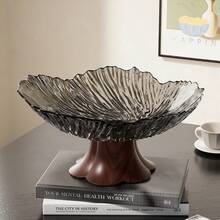 Modern Wavy Petal Shaped Fruit Bowl With Stable Faux Wood Base, Large Capacity Decorative Serving Tray For Fruits, Snacks, Candy, Elegant Accent For Kitchen Countertop And Dining Table, Multiple Colors Available, Material And Easy To Clean - View 13