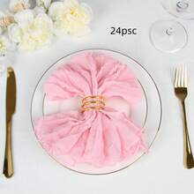 6/12/24/48 pièces Serviettes de table en gaze de fromage bohème, 6 pièces/set Serviettes de table en lin doux, Convient pour la Saint-Patrick, Pâques, Mariage, Mariée, Usage quotidien - Rose bonbon - Voir 10