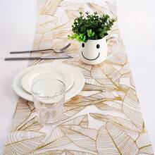 1pc 28*275/500cm 11.02*108.27/196.85inch Gold Leaf Transparent Table Runner - Luxurious Gold Leaf Pattern, Elegant Wedding And Dining Table Decor, Suitable For Parties, Events And Home Decoration. - View 9