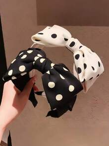 1pc Vintage Polka Dot Large Bow Headband, Women's Satin Wide Headband, Elegant Versatile Hair Accessory, Suitable For Dating And Daily Commuting - Multicolor - View 1