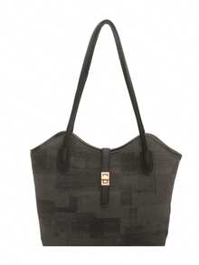 Nuevo bolso de hombro tipo tote de unicolor, de lujo ligero, de alta gama y versátil para mujer - Negro - Ver 13