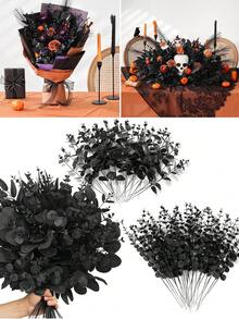20/4pcs Halloween Black Artificial Branches, Halloween Artificial Pine Tree Flowers, Black Artificial Eucalyptus Branches With Leaves, Halloween Artificial Eucalyptus Flowers, For DIY Vase Bouquet, Gothic Home Style, Room Decor, Autumn Decor - Multicolor - View 11