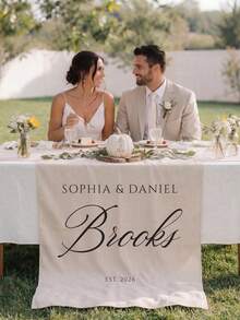 Customized Linen Wedding Table Runner, Newlywed Sweet Table Sign, Elegant Ceremony Decoration - Multicolor - View 5