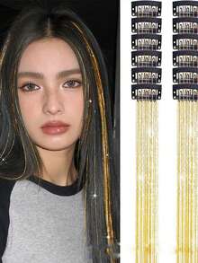 12pcs Seamless Hair Extensions Laser Gold Shiny Colorful Ribbon Straight Hair Pieces Dyed Faux Colorful Hair Decoration - View 9