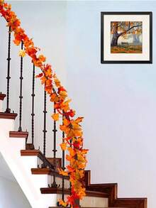 1 pieza Guirnalda artificial de hojas de arce de otoño, planta colgante de otoño de 5.9 pies, decoración de Acción de Gracias, adecuada para boda interior/exterior, fiesta, hogar, chimenea, Halloween, decoración navideña - Naranja otoñal - Ver 10