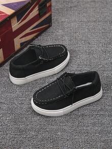 1 Par de Sapatos Náuticos Slip-On Unissex para Crianças, Uso Campus em Todas as Estações, Cor Sólida, Lona Respirável, Cadarço Elástico Sem Amarração, Sola Macia Antiderrapante, Tênis Esportivo Casual Leve e Plano para Escola - Preto - Visão 4