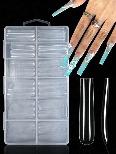 240 Stücke/12 Beutel XXXL Sarg-förmige klare Kunstnägel, geeignet für Zuhause und Nagelstudio, DIY Nagelkunst Design (240 Stücke/240 Stücke/120 Stücke)