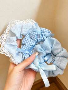 3pcs Women's Ball Hair Ties, Fresh Style Oversized Floral Fairy Elegant Hair Scrunchies, Back To School - Multicolor - View 1