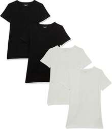 Camiseta de manga corta con cuello redondo de corte clásico  Essentials para mujer - Blanco/Negro - Ver 10