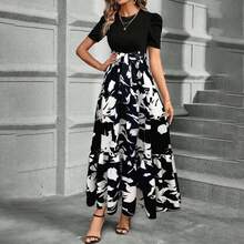Vestidos Florales Largos para Mujeres 2025 Elegante Boho Bed Work Imperire Cinta Manga Corta Modesta Flujo Maxi Vestido - 2-azul - Ver 2