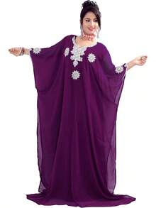 KoC - Vestido largo para mujer, estilo kaftán Farasha, Caftán, tipo kimono - Beis - Ver 14