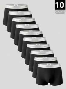 10 piezas/paquete Calzoncillos tipo bóxer de unicolor con logo para hombres, suaves y cómodos para uso diario - Beis - Ver 8