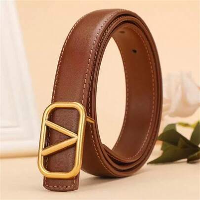Cinturón de cuero con hebilla dorada en forma de V, cinturón fino de cintura para mujer, adecuado para jeans y vestidos, cinturón decorativo de cintura multicolor