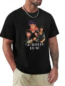 Shahrukh Khan Vintage Graphic T-Shirt For Men | Quick-Drying, Casual Crew Neck, Short Sleeve, Geometric Pattern, All-Season Clothing, Casual T-Shirt | Graphic T-Shirt - 黑色 - 查看 1