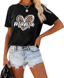Camiseta de manga corta con estampado de leopardo para mujer, camiseta de mamá con estampado de guepardo. - Negro - Ver 5
