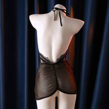 2-Piece Sexy Lingerie Set For Women Party Club Dress, Lace Bodycon Halter Neck Secretary Roleplay Nightgown - Black - View 6