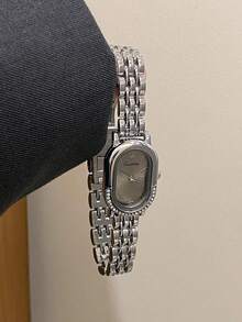 1pc Gold/Silver Square Bamboo Pattern Quartz Watch, Suitable For Daily Wear, Birthday Gift, Christmas Gift - Silver - View 5