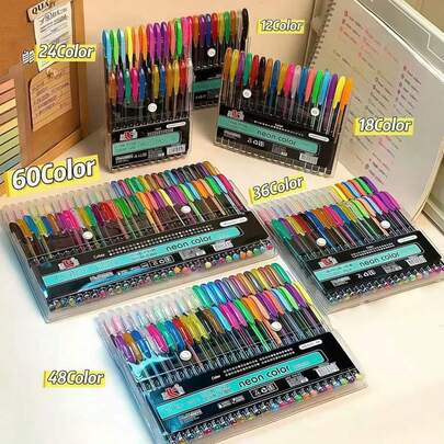 12pcs Dreamy Pastel, Fluorescent, Glitter, Metallic Neutral Pens, (12PCS/Box) Random Color & Style, Creative Student Stationery Pastel Pens, Fluorescent Pens, Glitter Pens, Metallic Pens, Suitable For Professional Art Drawing Pens, Gifts For Family, Friends, Colleagues, Christmas Gifts, Back To School Supplies