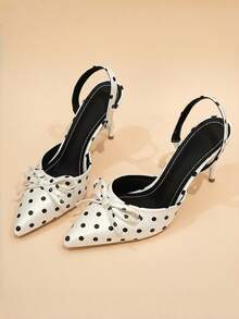 Niche High Heel Leopard Print Closed Toe Sandals Fairy Shoes New Summer Elegant Pointed Toe Bow Knot Pumps - White - View 4