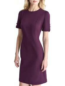 DKNY Vestido Midi de Gasa con Mangas y Falda Godet Vestido para Mujer - Equipaje - Ver 6