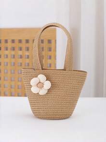 1pc Minimalist Floral Pattern Straw Crossbody Bag For Spring/Summer - Hand-held Flowers - View 4