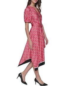 Vestido Midi Informal para Mujer con Mangas Cortas Abullonadas y Dobladillo Tipo Hanky - Combo Galleria - Ver 2