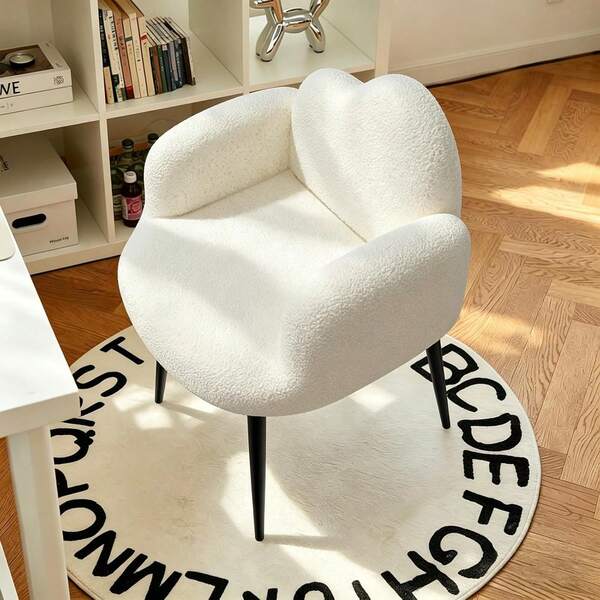 Modern Padded Vanity Chairs With Armrests, Cloud Shaped Backrests For Wheeled Office Chairs, Bedrooms, Living Rooms, Offices, Or Balconies (White)