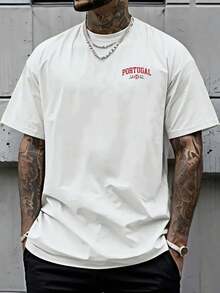 Portugal-Doppelprint-T-Shirt, lockere Passform mit überschnittenen Schultern, waschbarer Rundhalsausschnitt, sportliches und lässiges Outfit für Fußballfans. - Weiss - Übersicht 3