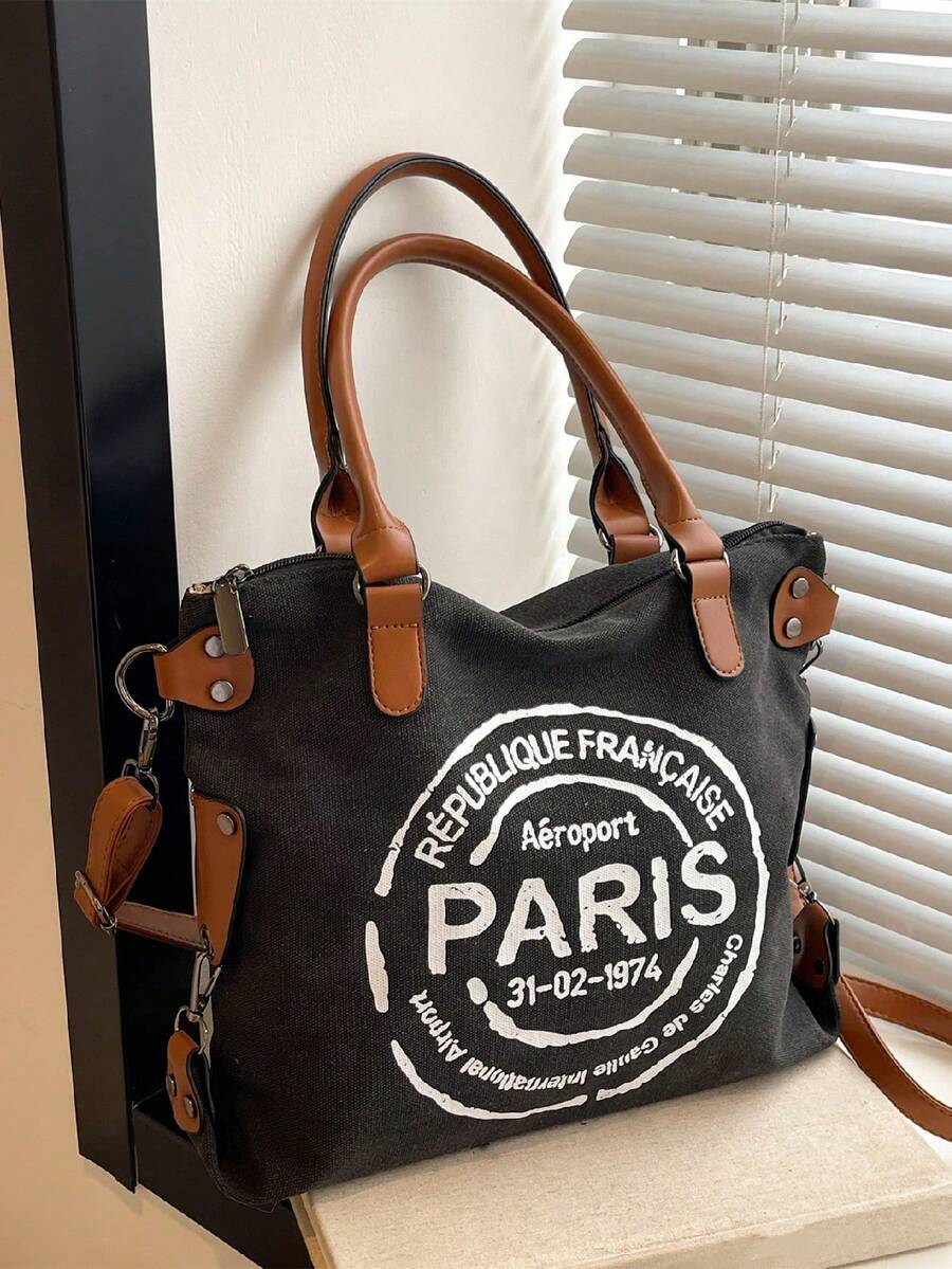 Bolso de mano casual con gran capacidad y versátil, bolso cruzado de moda para estudiantes, trabajo, viajes al exterior, bolso escolar conúltiples compartimentos, perfecto para la p - Negro - Ver 1