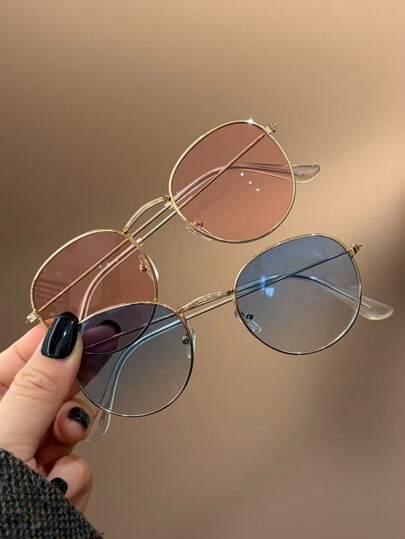 2 Pairs Vintage Round High-Quality Metal Frame Ocean Lens Children's Fashion Glasses, Suitable For Boys And Girls, For Holiday Parties, Outdoor Travel, Beach Vacation, Photography Props, Daily Wear Decoration