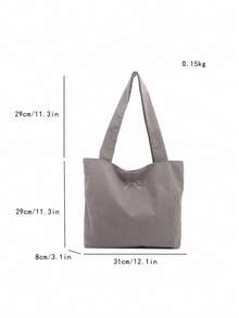 Bolso de hombro tipo tote de pana de color liso - Gris - Ver 3