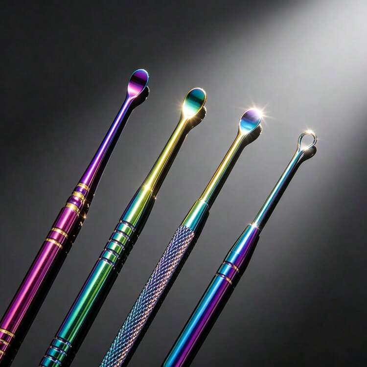 4件組彩色不鏽鋼挖耳工具組，雙頭防滑手柄設計，附便攜收納盒，圓頭勺頭適用耳道，螺旋頭可輕鬆清理頑固耳垢，居家、旅行與個人耳部衛生護理必備實用工具 - 查看 2