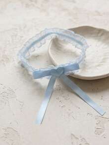 1pc Blue Lace Heart Bow Leg Garter Bridal Leg Decoration - Blue - View 4