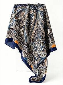 Classic Vintage Cashew Floral Glossy Faux Silk Scarf, 4 Color Options, Draping Smooth Wrinkle-Resistant, Multi-Functional Large Shawl For Daily Commute And Travel, Perfect Match For Coats And Shirts - Multicolor - View 3