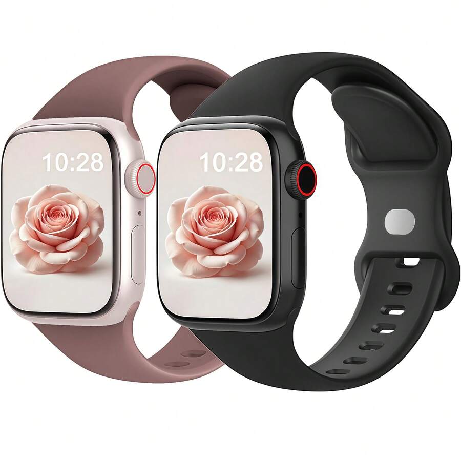 2pcs Replacement Watch Bands For Apple Watch, Slim Butterfly Buckle, Soft & Comfortable, Waterproof, Non-Fading, Adjustable Silicone Material, Suitable For Daily Wear, Outdoor Activities, Compatible With Watch Series 11 10 9 8 7 6 5 4 3 2 1 SE Ultra - Multicolor - View 1