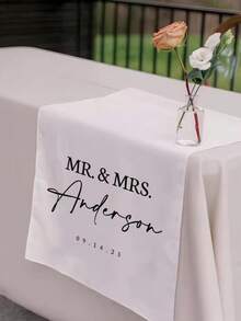 Customized Linen Wedding Table Runner, Newlywed Sweet Table Exclusive Sign, Elegant Ceremony Decoration - Multicolor - View 2