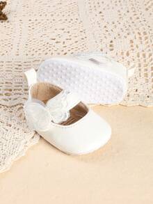 0-3-5 Months Spring/Autumn Newborn Infant Girl Solid Color Bow Cute Princess Shoes Suitable For Indoor/Outdoor - White - View 2