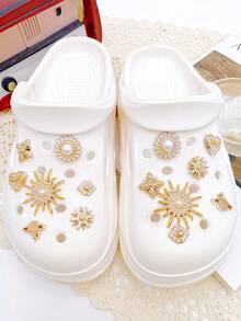 14pcs Cute Detachable Shoe Charms DIY Accessories For Women Sandals, Fun Personalized Shoe Decoration, Perfect Gift For Holiday Parties - Gold - View 4